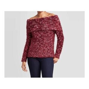 NWT Knox Rose Women's Fuzzy Brandywine Burgundy & Pink Sweater Size Medium